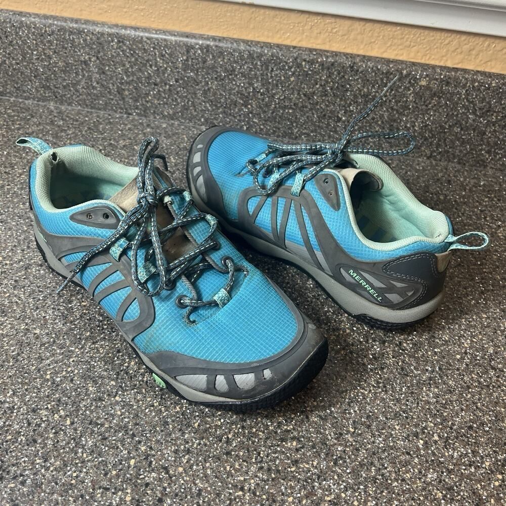 Merrell Women's 9 Outdoor Hiking Hybrid Athletic Shoes Blue/Gray Lace Up Low Top